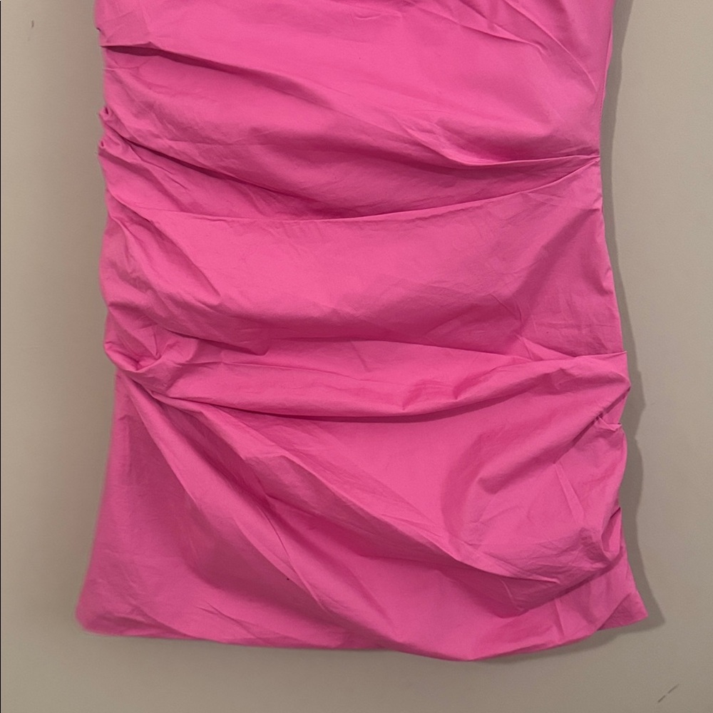 NWOT- Good American Poplin Ruched Off Shoulder Mini Dress, Berry Sorbet, Medium - Picture 11 of 12